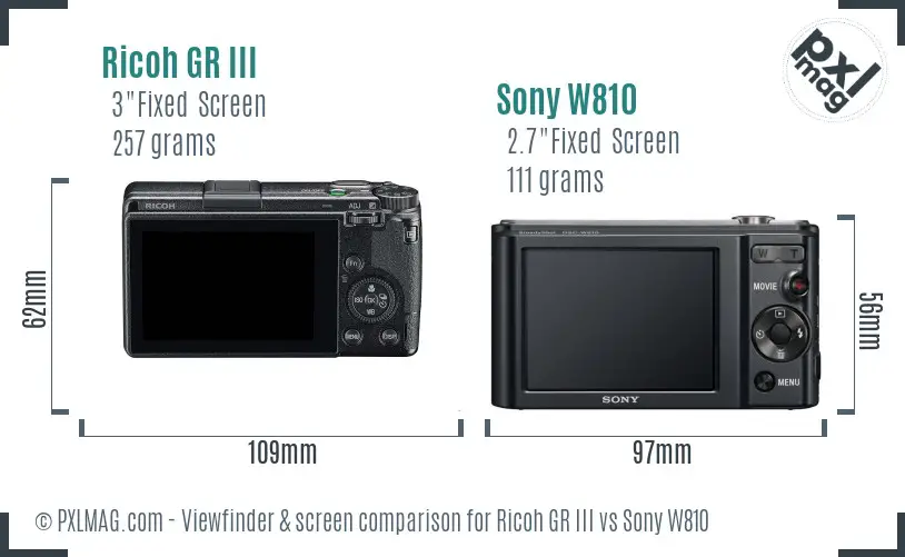 Ricoh GR III vs Sony W810 Screen and Viewfinder comparison