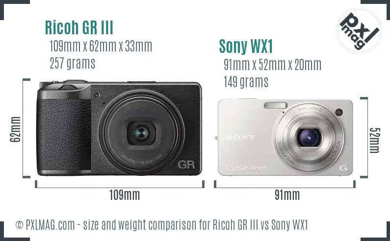 Ricoh GR III vs Sony WX1 size comparison