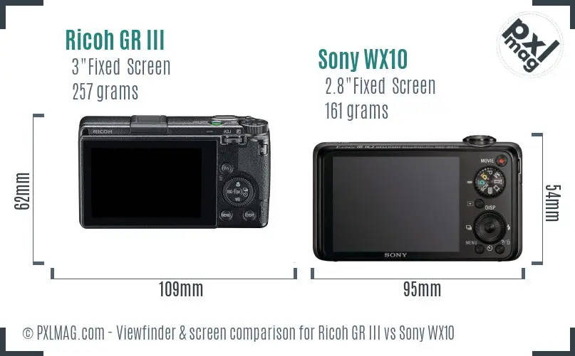 Ricoh GR III vs Sony WX10 Screen and Viewfinder comparison