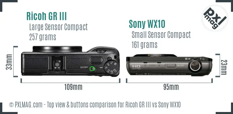 Ricoh GR III vs Sony WX10 top view buttons comparison