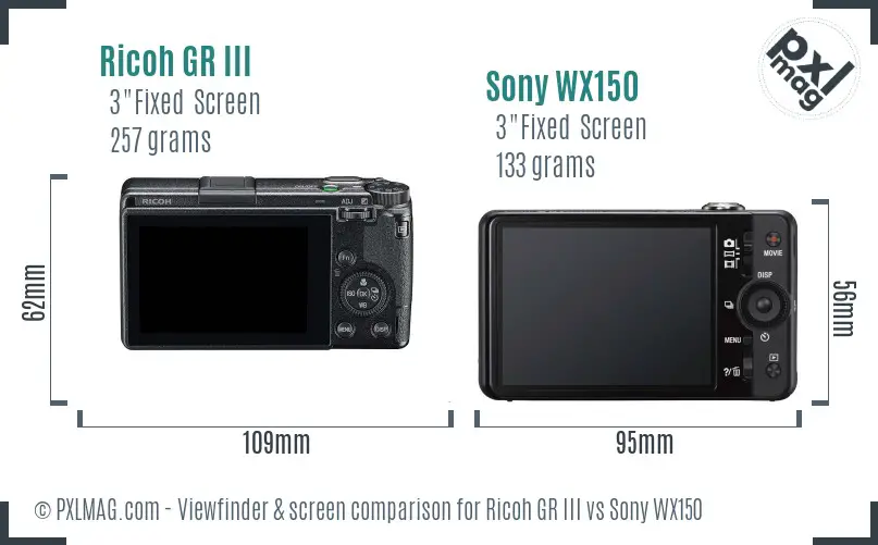 Ricoh GR III vs Sony WX150 Screen and Viewfinder comparison