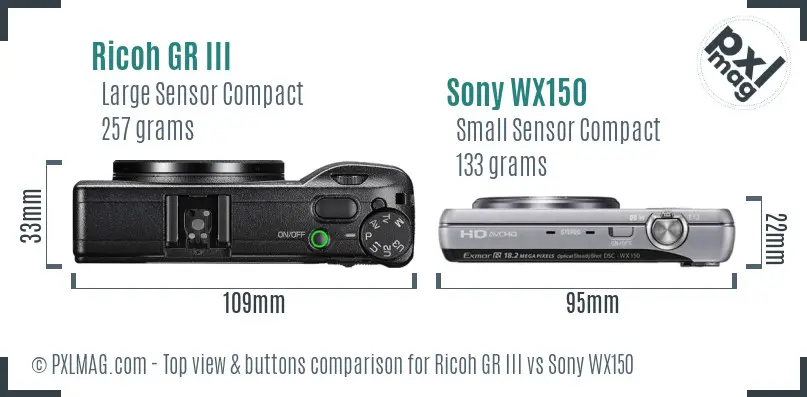 Ricoh GR III vs Sony WX150 top view buttons comparison