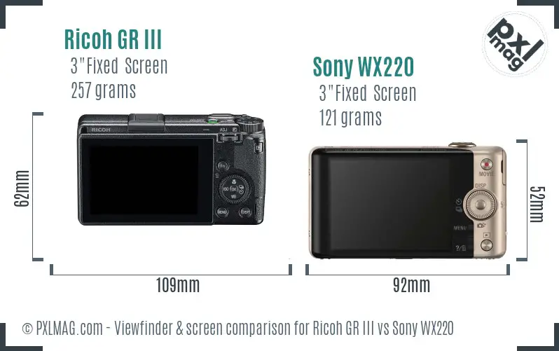Ricoh GR III vs Sony WX220 Screen and Viewfinder comparison