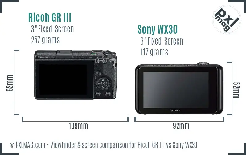 Ricoh GR III vs Sony WX30 Screen and Viewfinder comparison