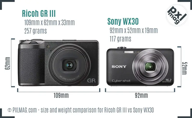 Ricoh GR III vs Sony WX30 size comparison