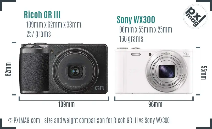 Ricoh GR III vs Sony WX300 size comparison