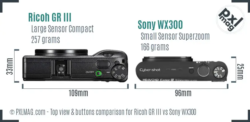 Ricoh GR III vs Sony WX300 top view buttons comparison