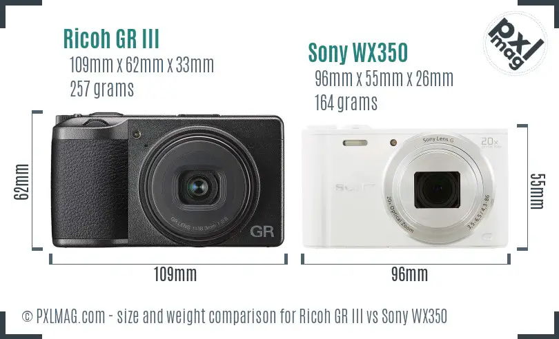 Ricoh GR III vs Sony WX350 size comparison