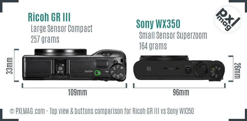 Ricoh GR III vs Sony WX350 top view buttons comparison