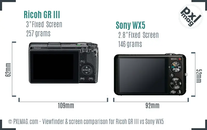 Ricoh GR III vs Sony WX5 Screen and Viewfinder comparison