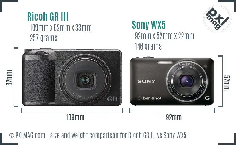 Ricoh GR III vs Sony WX5 size comparison