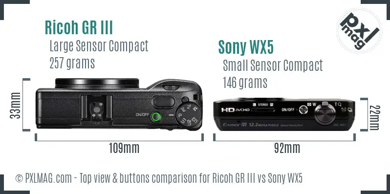 Ricoh GR III vs Sony WX5 top view buttons comparison