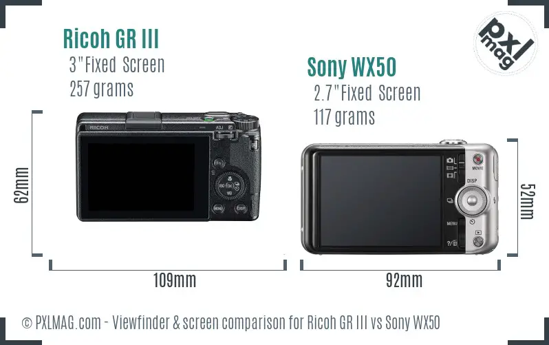 Ricoh GR III vs Sony WX50 Screen and Viewfinder comparison