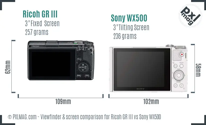 Ricoh GR III vs Sony WX500 Screen and Viewfinder comparison