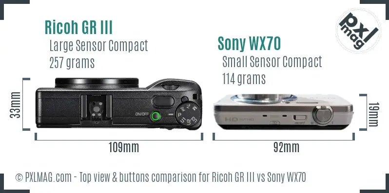 Ricoh GR III vs Sony WX70 top view buttons comparison