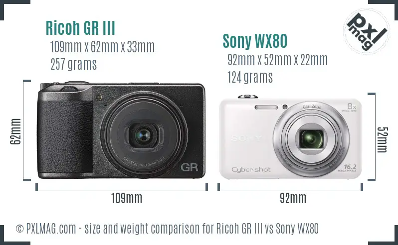 Ricoh GR III vs Sony WX80 size comparison