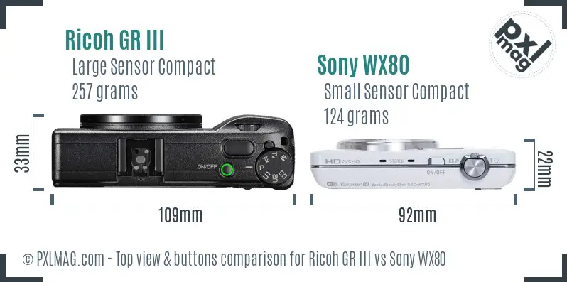 Ricoh GR III vs Sony WX80 top view buttons comparison