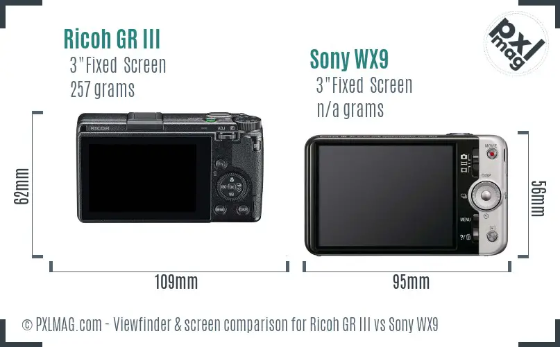 Ricoh GR III vs Sony WX9 Screen and Viewfinder comparison