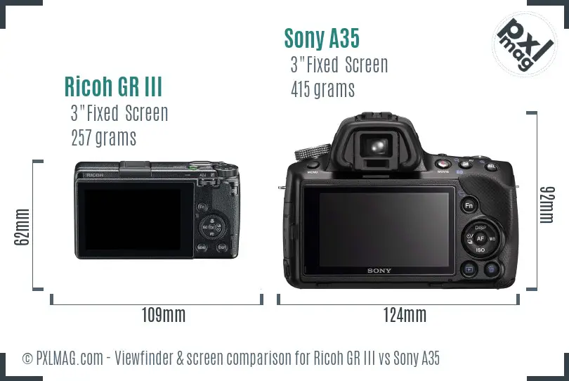 Ricoh GR III vs Sony A35 Screen and Viewfinder comparison