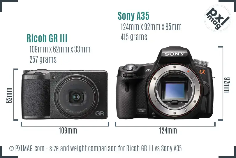 Ricoh GR III vs Sony A35 size comparison