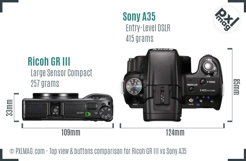 Ricoh GR III vs Sony A35 top view buttons comparison
