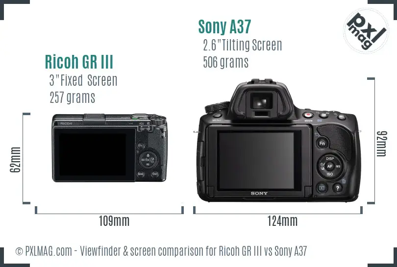 Ricoh GR III vs Sony A37 Screen and Viewfinder comparison