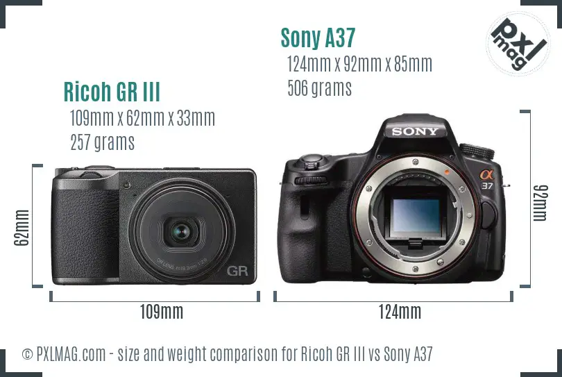 Ricoh GR III vs Sony A37 size comparison