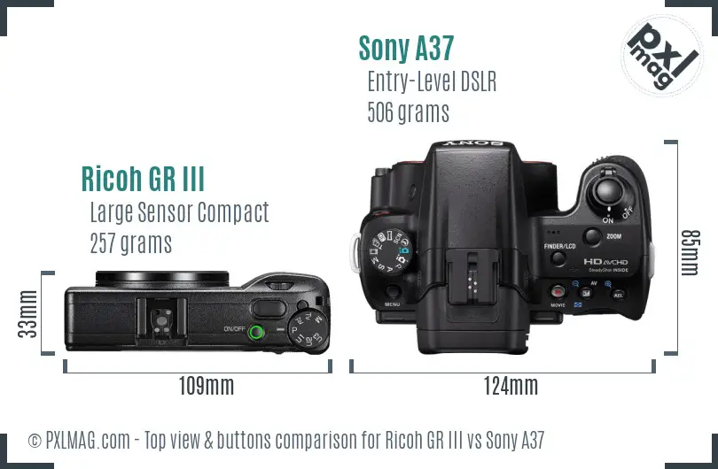 Ricoh GR III vs Sony A37 top view buttons comparison