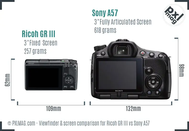 Ricoh GR III vs Sony A57 Screen and Viewfinder comparison