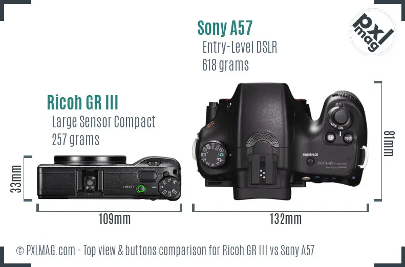 Ricoh GR III vs Sony A57 top view buttons comparison