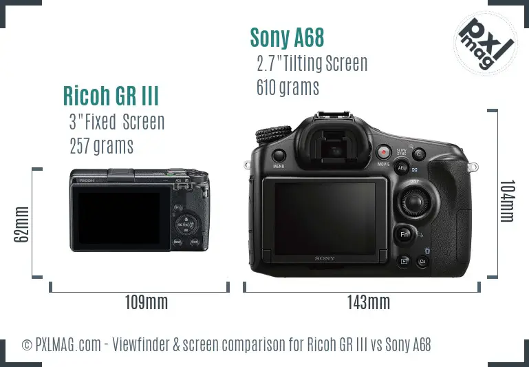 Ricoh GR III vs Sony A68 Screen and Viewfinder comparison