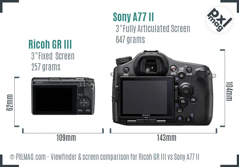 Ricoh GR III vs Sony A77 II Screen and Viewfinder comparison