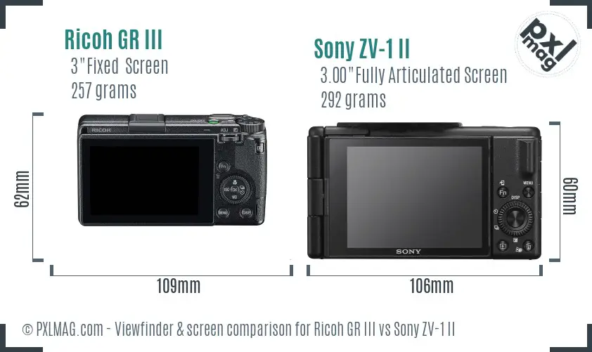 Ricoh GR III vs Sony ZV-1 II Screen and Viewfinder comparison