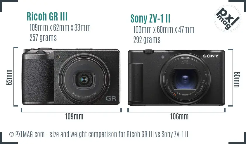 Ricoh GR III vs Sony ZV-1 II size comparison