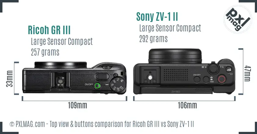 Ricoh GR III vs Sony ZV-1 II top view buttons comparison