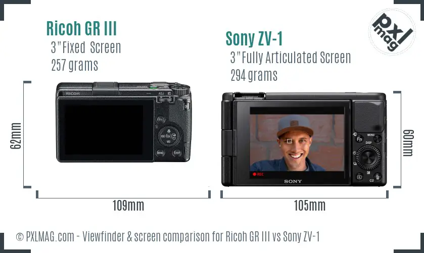 Ricoh GR III vs Sony ZV-1 Screen and Viewfinder comparison