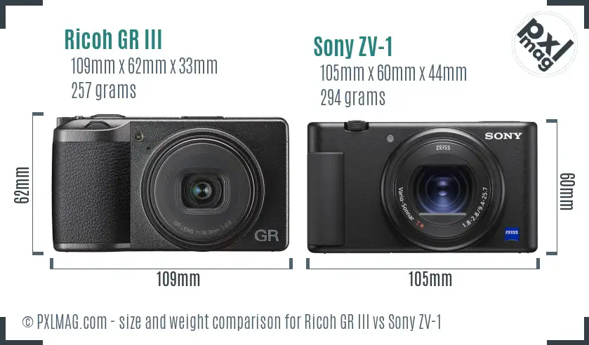 Ricoh GR III vs Sony ZV-1 size comparison