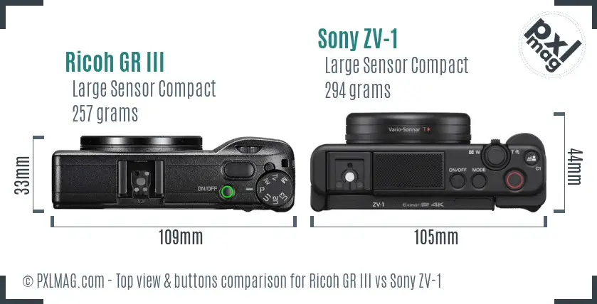 Ricoh GR III vs Sony ZV-1 top view buttons comparison