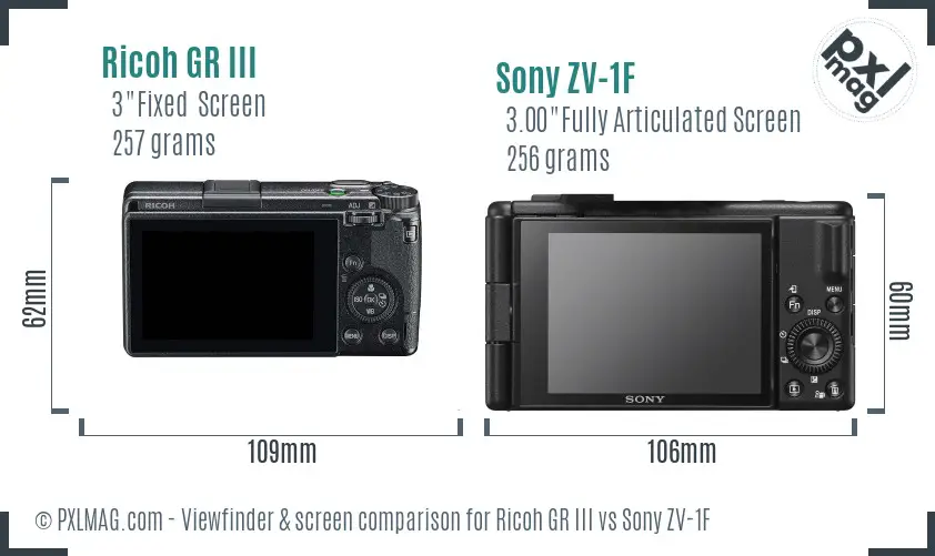 Ricoh GR III vs Sony ZV-1F Screen and Viewfinder comparison