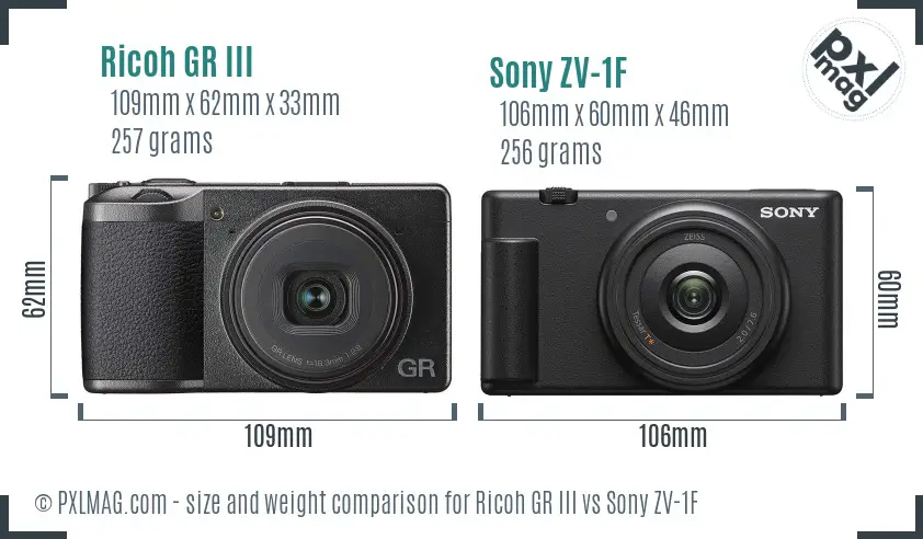 Ricoh GR III vs Sony ZV-1F size comparison