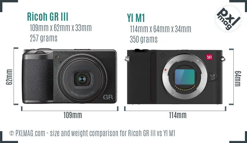 Ricoh GR III vs YI M1 size comparison