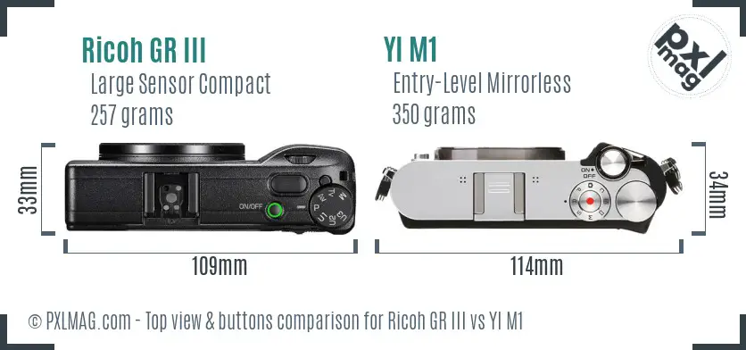 Ricoh GR III vs YI M1 top view buttons comparison