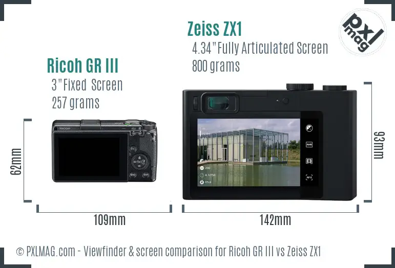 Ricoh GR III vs Zeiss ZX1 Screen and Viewfinder comparison