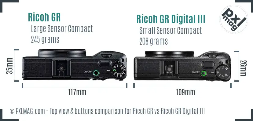 Ricoh GR vs Ricoh GR Digital III top view buttons comparison