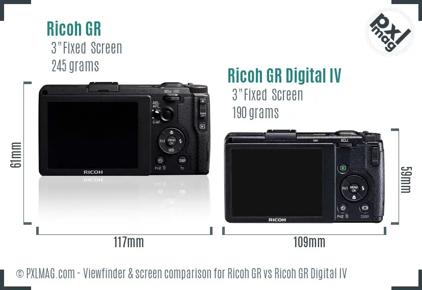 Ricoh GR vs Ricoh GR Digital IV Screen and Viewfinder comparison