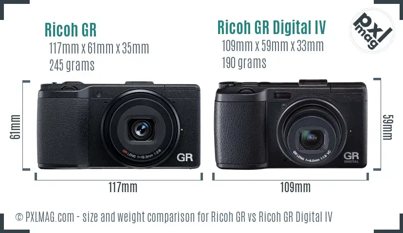 Ricoh GR vs Ricoh GR Digital IV size comparison