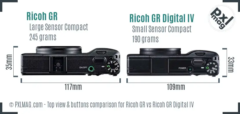 Ricoh GR vs Ricoh GR Digital IV top view buttons comparison