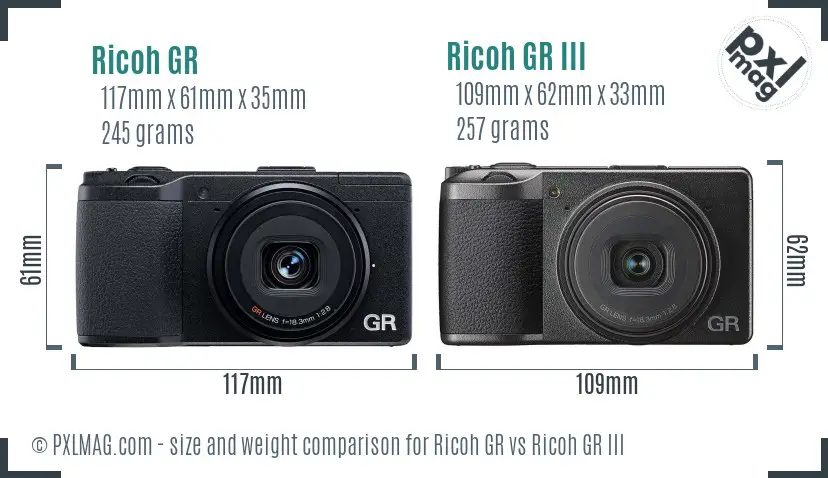 Ricoh GR vs Ricoh GR III size comparison