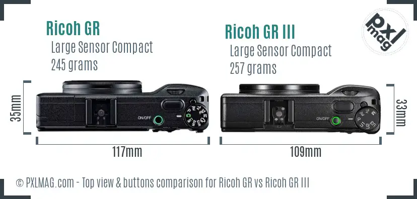 Ricoh GR vs Ricoh GR III top view buttons comparison