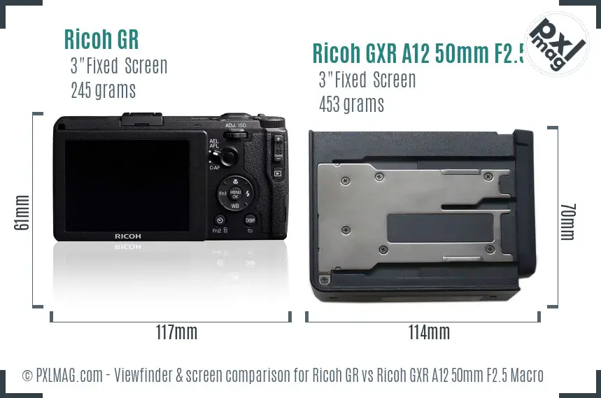 Ricoh GR vs Ricoh GXR A12 50mm F2.5 Macro Screen and Viewfinder comparison